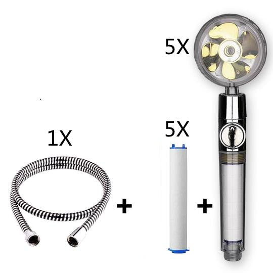 Propeller Driven Shower Head With Stop Button And Cotton Filter
