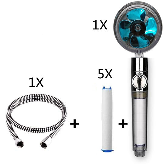 Propeller Driven Shower Head With Stop Button And Cotton Filter