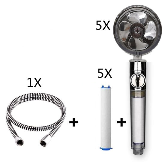 Propeller Driven Shower Head With Stop Button And Cotton Filter
