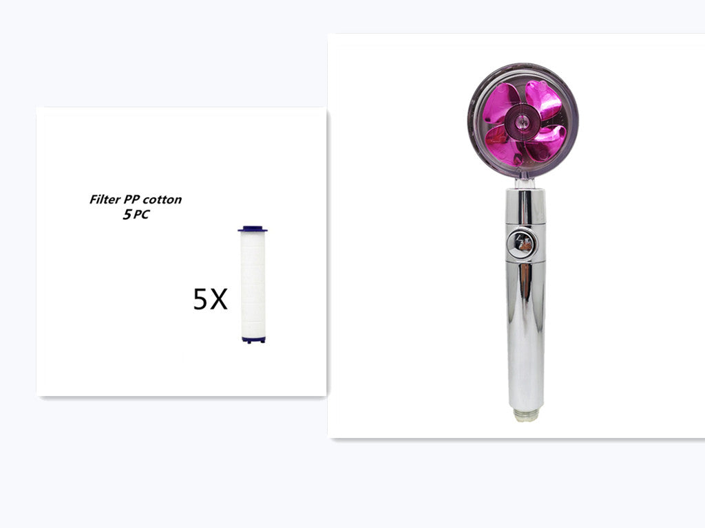 Propeller Driven Shower Head With Stop Button And Cotton Filter