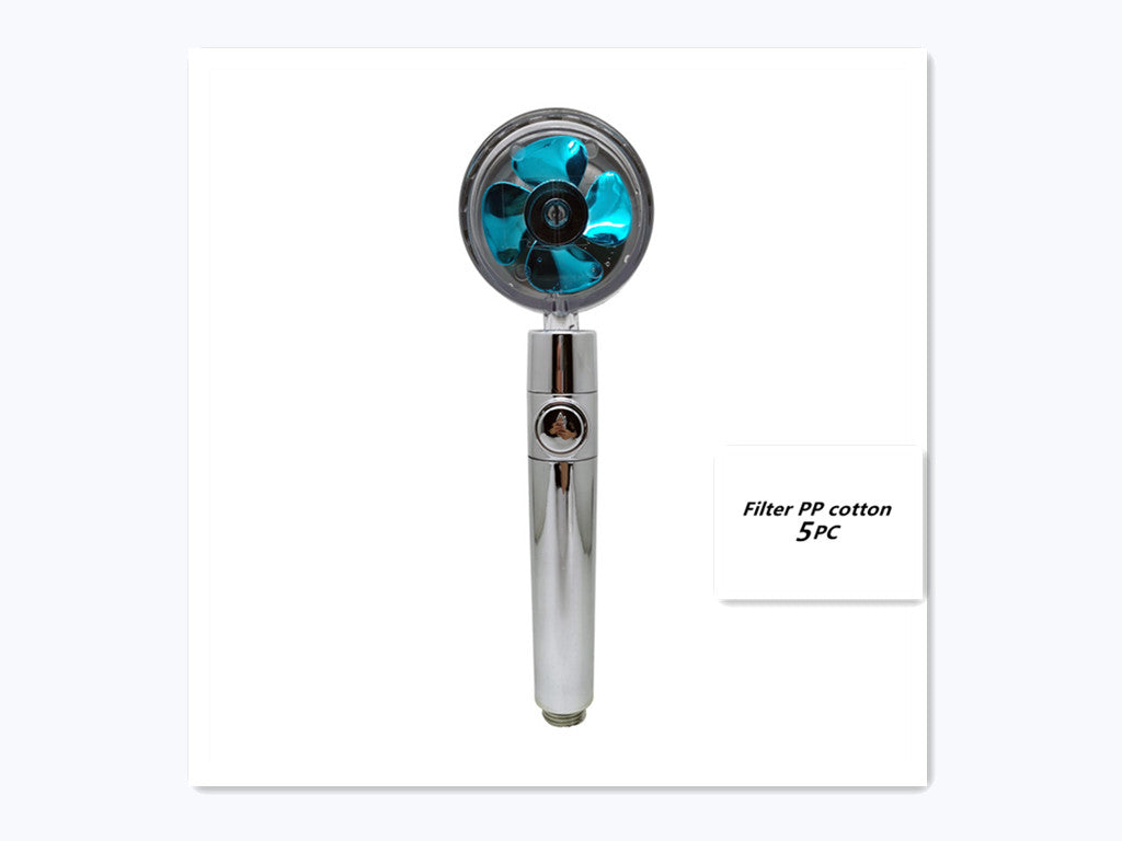Propeller Driven Shower Head With Stop Button And Cotton Filter