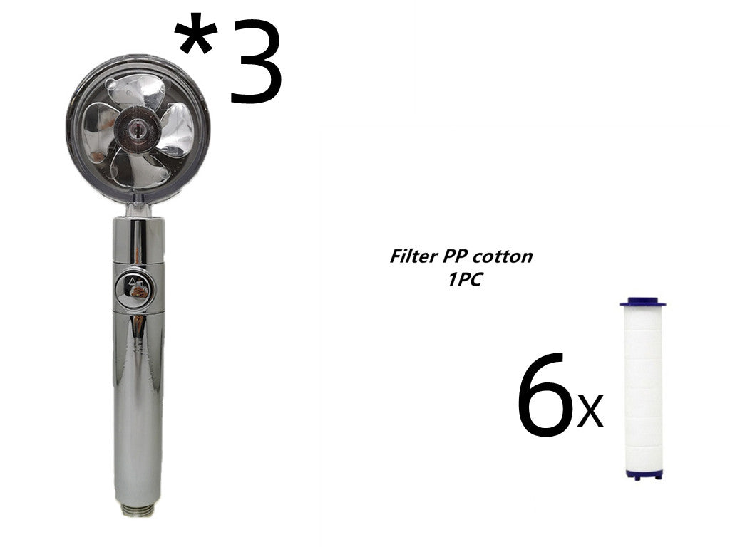 Propeller Driven Shower Head With Stop Button And Cotton Filter
