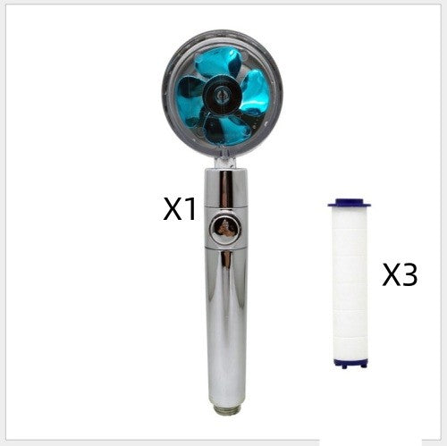 Propeller Driven Shower Head With Stop Button And Cotton Filter