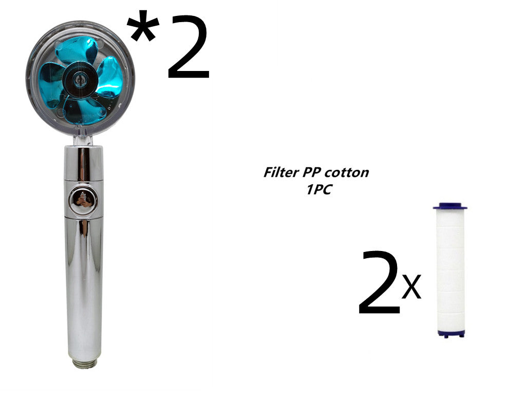 Propeller Driven Shower Head With Stop Button And Cotton Filter