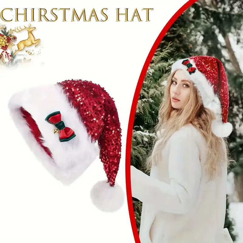 Christmas Hat With Red Sequins And Bow