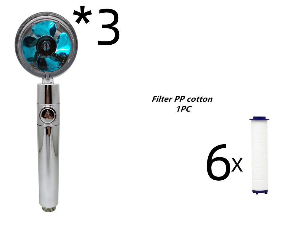 Propeller Driven Shower Head With Stop Button And Cotton Filter