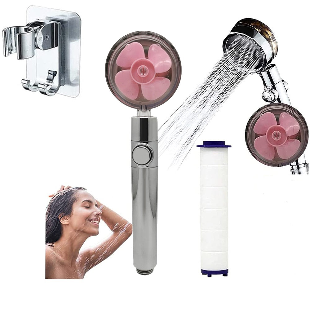 Propeller Driven Shower Head With Stop Button And Cotton Filter