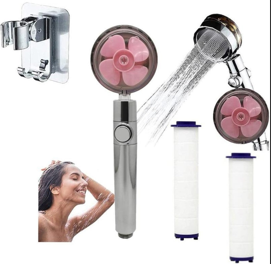 Propeller Driven Shower Head With Stop Button And Cotton Filter