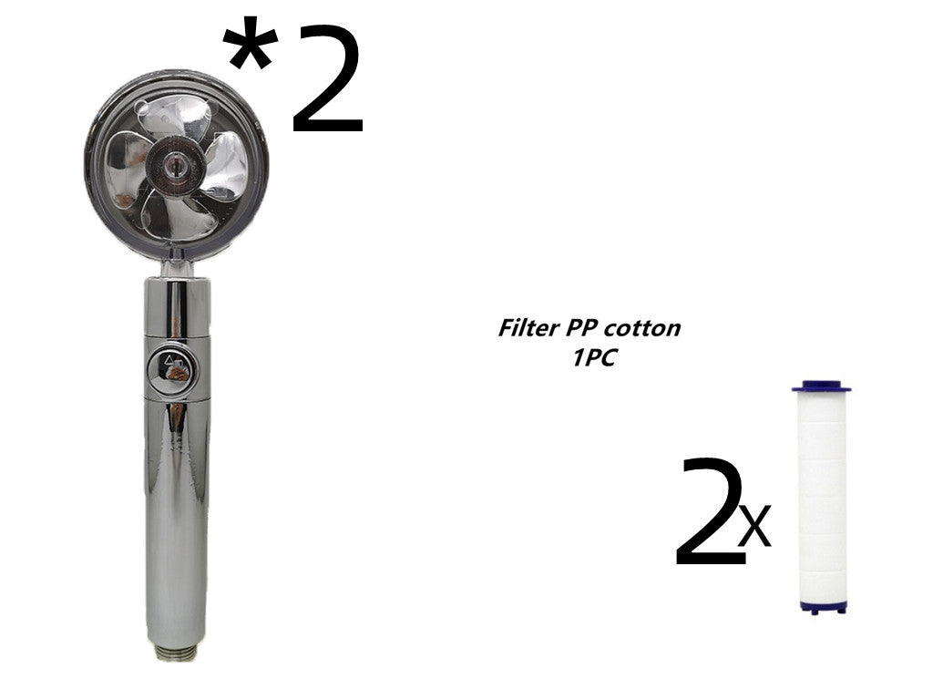 Propeller Driven Shower Head With Stop Button And Cotton Filter