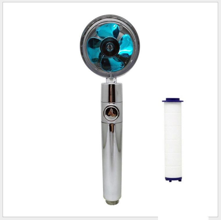 Propeller Driven Shower Head With Stop Button And Cotton Filter